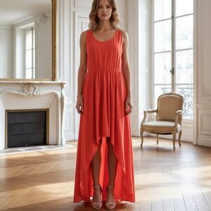 Tiana B. Red Orange Sleeveless Hi-Low Maxi Dress - Size Large - Summer Resort
